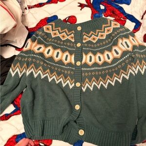Maurices Green Fair Isle Button-Up Cardigan with Cream and Tan Pattern